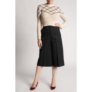 Saint Laurent YSL F40 US 8 Wide Leg Wool Culottes High Rise Dark Green NWT $1390